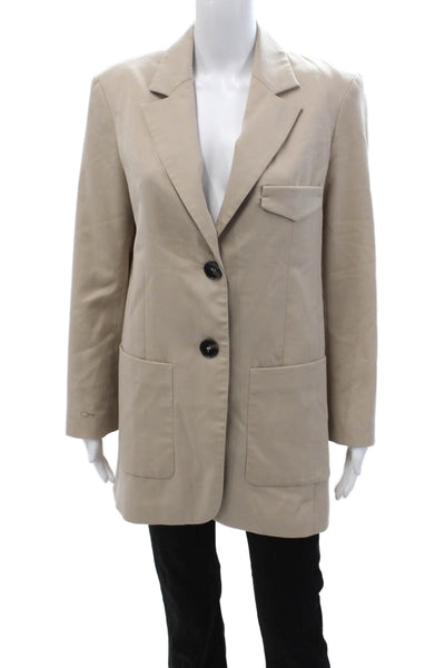 Zara Unisex Blazer Collared Button Long Sleeve Beige 100% Acetate Size XS