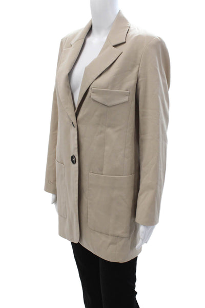 Zara Unisex Blazer Collared Button Long Sleeve Beige 100% Acetate Size XS