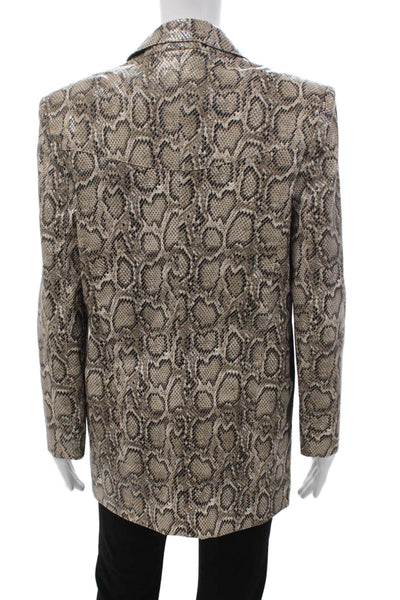 Ronny Kobo Womens Beige Animal Print Collared Blazer Long Sleeve Size S