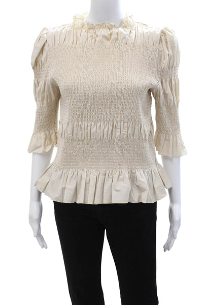 & Other Stories Women Bohemian High Neck 3/4 Sleeve Beige Blouse Size 12