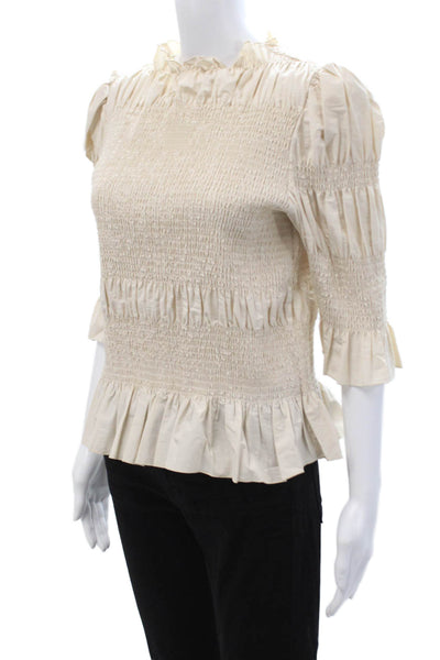 & Other Stories Women Bohemian High Neck 3/4 Sleeve Beige Blouse Size 12