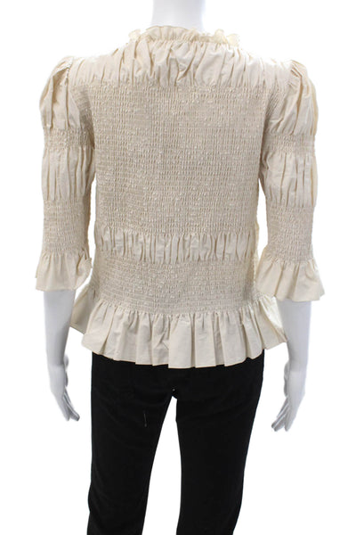 & Other Stories Women Bohemian High Neck 3/4 Sleeve Beige Blouse Size 12