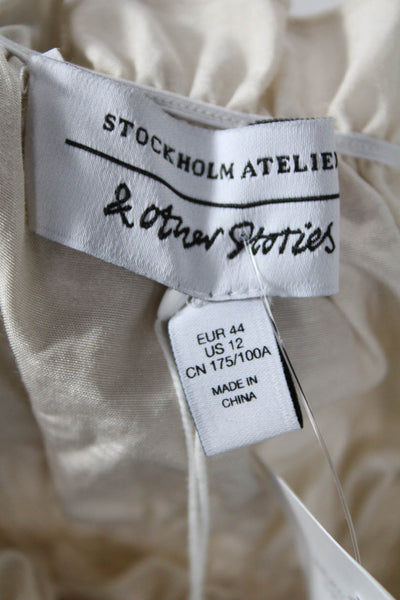 & Other Stories Women Bohemian High Neck 3/4 Sleeve Beige Blouse Size 12
