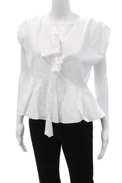 English Factory Women White V-Neck Tie Blouse Sleeveless 100% Cotton Size M