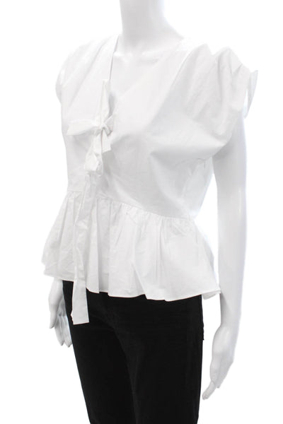 English Factory Women White V-Neck Tie Blouse Sleeveless 100% Cotton Size M