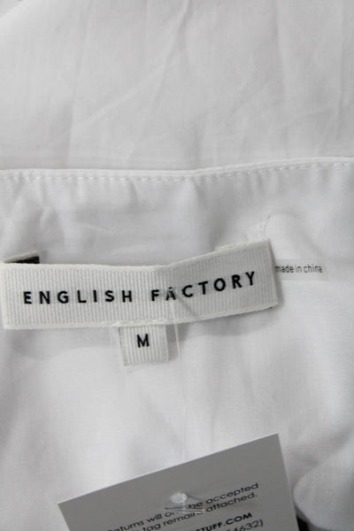 English Factory Women White V-Neck Tie Blouse Sleeveless 100% Cotton Size M