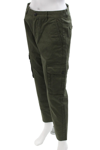 Zara Mens Cropped Cargo Pants Green Button Cotton Elastane Solid Size 36