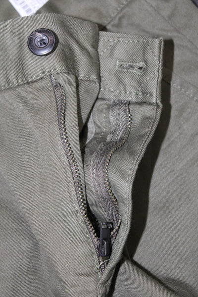 Zara Mens Cropped Cargo Pants Green Button Cotton Elastane Solid Size 36