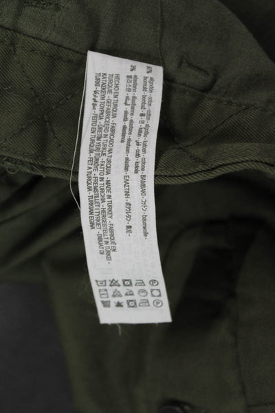 Zara Mens Cropped Cargo Pants Green Button Cotton Elastane Solid Size 36