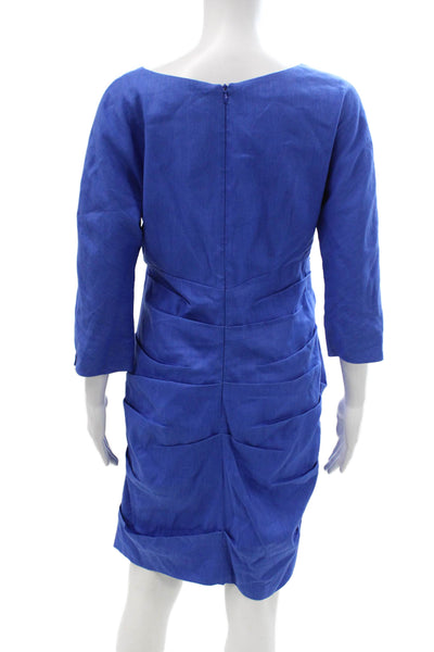 Sara Campbell Women Sheath Wrap Dress Blue V Neck 3/4 Sleeve Knee Length Size 6