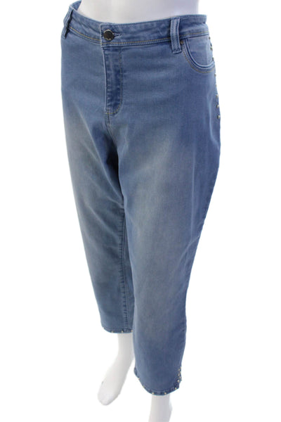 Renuar Women Cropped High Rise Blue Jeans Plus Size 16