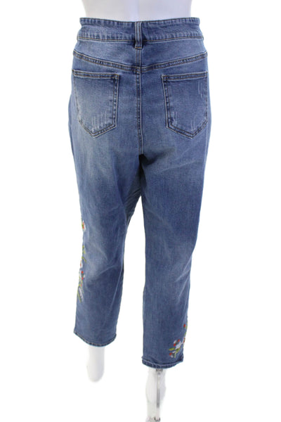Renuar Women Boyfriend Cropped Jeans Blue Floral High Rise Size 14