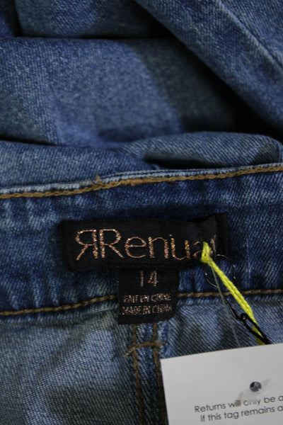 Renuar Women Boyfriend Cropped Jeans Blue Floral High Rise Size 14