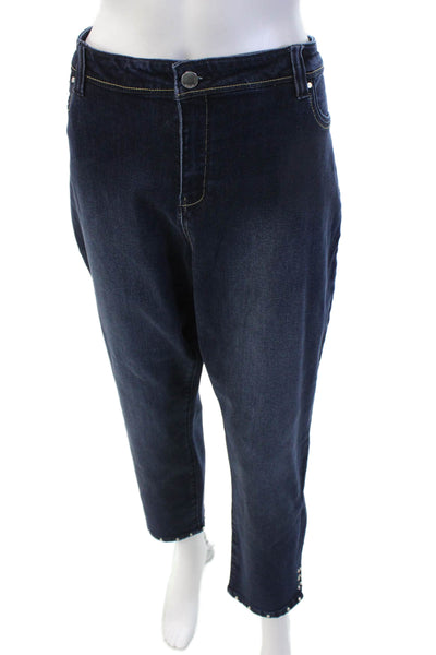 Renuar Women Ankle Cropped Jeans Dark Blue High Rise Size 16