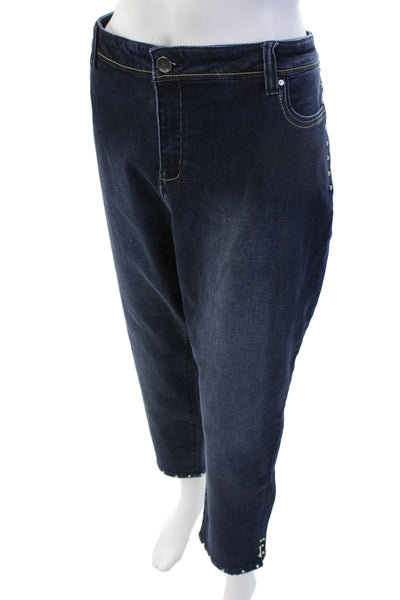 Renuar Women Ankle Cropped Jeans Dark Blue High Rise Size 16