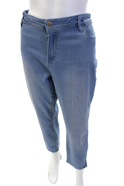 Renuar Women Blue Cropped Mom Jeans High Rise Plus Size 14