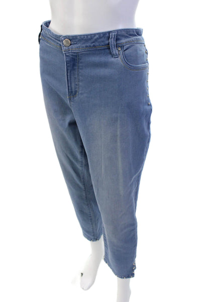 Renuar Women Blue Cropped Mom Jeans High Rise Plus Size 14