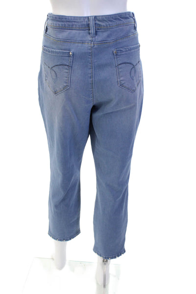Renuar Women Blue Cropped Mom Jeans High Rise Plus Size 14