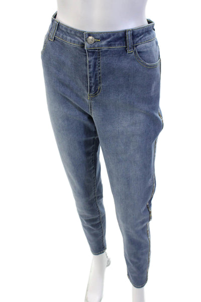 Renuar Women Ankle Tapered High Rise Blue Jeans Button Size 10