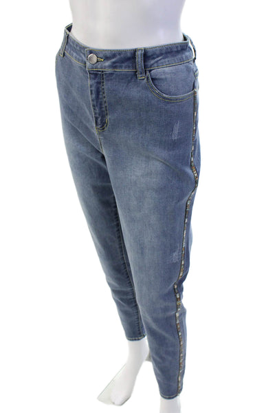 Renuar Women Ankle Tapered High Rise Blue Jeans Button Size 10
