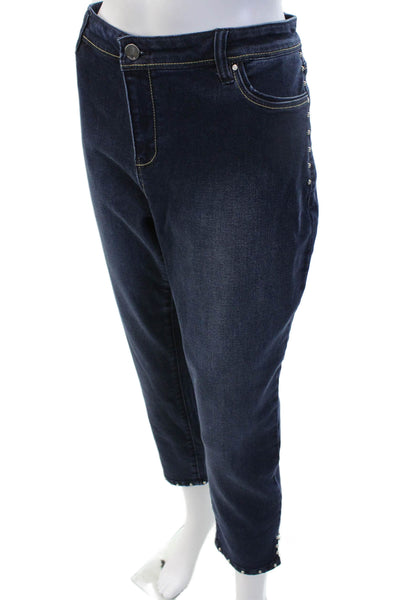 Renuar Womens Ankle Cropped High Rise Dark Blue Jeans Size 12