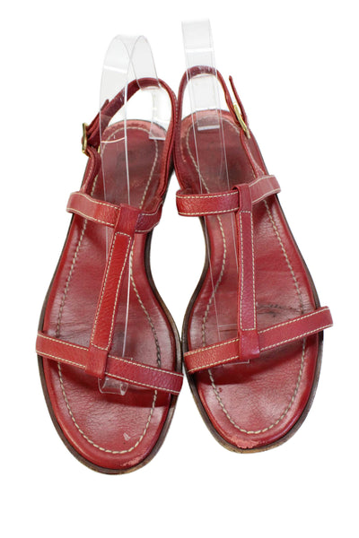Loro Piana Womens Leather Strappy Slingback Sandals Red Size 37 7