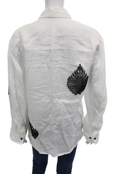 Zara Womens White Collared Linen Blend Button-Up Blouse Long Sleeve Size XS