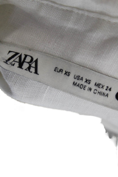 Zara Womens White Collared Linen Blend Button-Up Blouse Long Sleeve Size XS