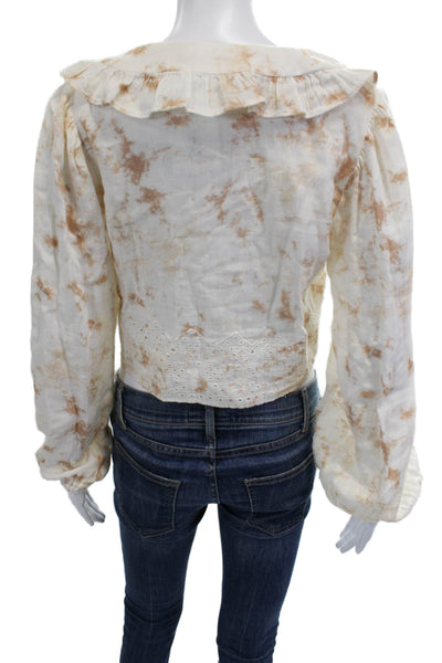 Zara Women Cropped Beige Blouse Button Up Long Sleeve Size XS