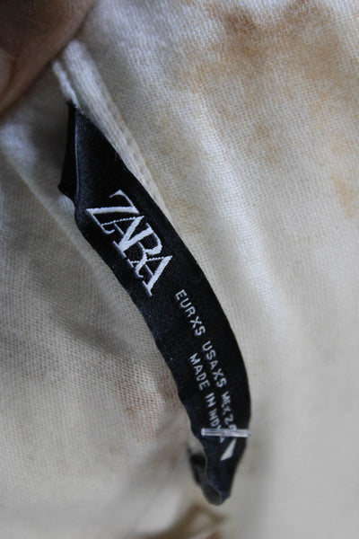 Zara Women Cropped Beige Blouse Button Up Long Sleeve Size XS