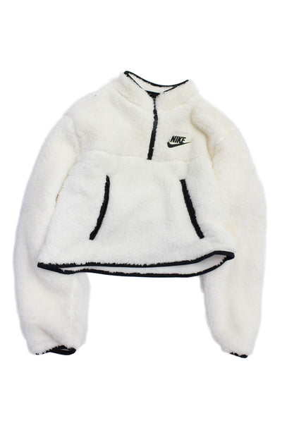 Nike Girls Long Sleeve Half Zip Sherpa Sweater White Size XS