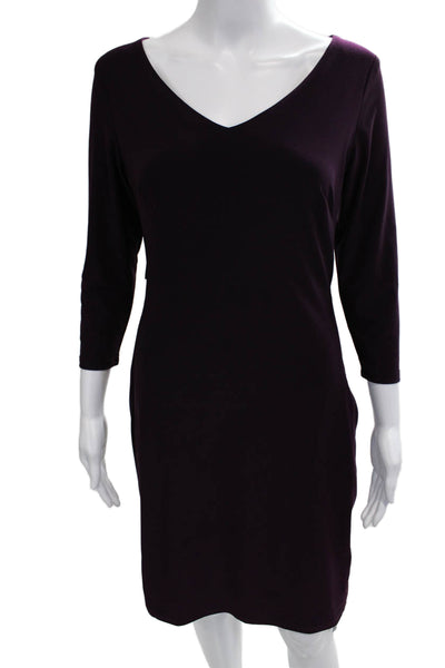 Lauren Ralph Lauren Womens Sheath Dress Purple V-Neck 3/4 Sleeve Knee Size 6