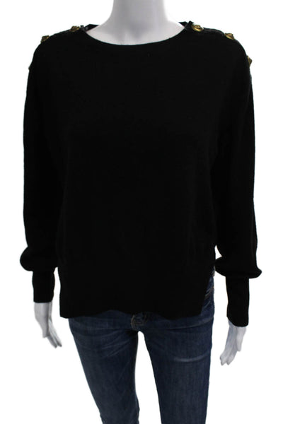 The Kooples Unisex Black Pullover Sweater Crew Neck Button Wool Blend Size 2