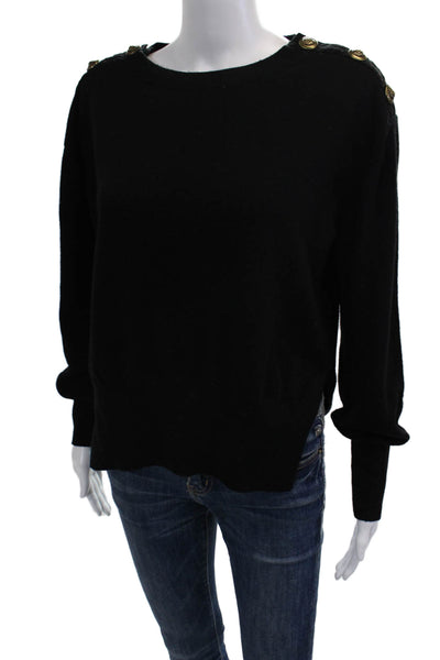 The Kooples Unisex Black Pullover Sweater Crew Neck Button Wool Blend Size 2