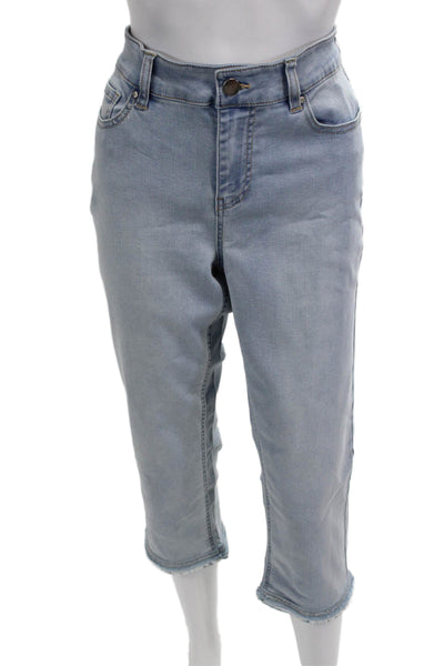 Renuar Womens Capri Cropped Light Blue High Rise Jeans Petite Size 14