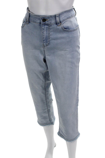 Renuar Womens Capri Cropped Light Blue High Rise Jeans Petite Size 14
