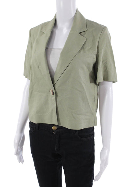 Zara Womens Green Collared Short Sleeve Army Blazer Size XS