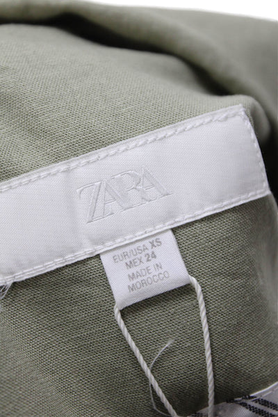 Zara Womens Green Collared Short Sleeve Army Blazer Size XS