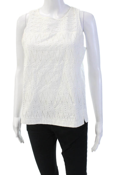 J Crew Women Geometric Boho Cotton Sleeveless Crew Neck Button Tank Size 6