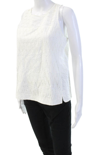 J Crew Women Geometric Boho Cotton Sleeveless Crew Neck Button Tank Size 6