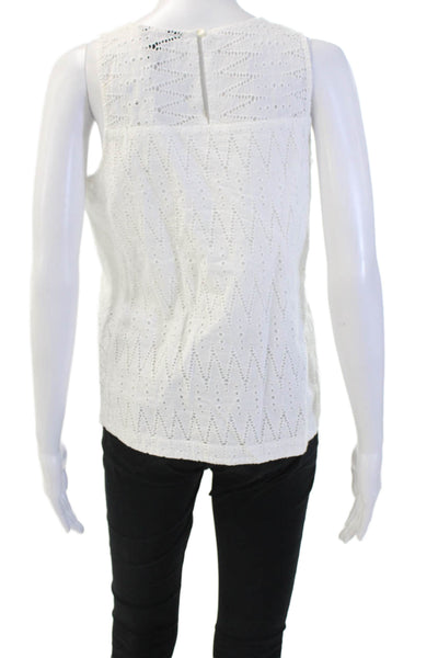 J Crew Women Geometric Boho Cotton Sleeveless Crew Neck Button Tank Size 6