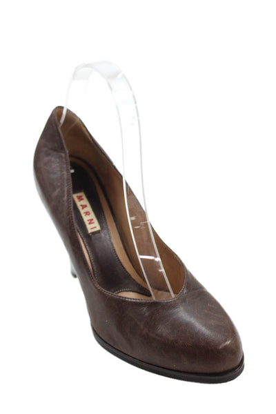 Marni Womens Leather Slip-On Wedge High Heels Brown Size 8