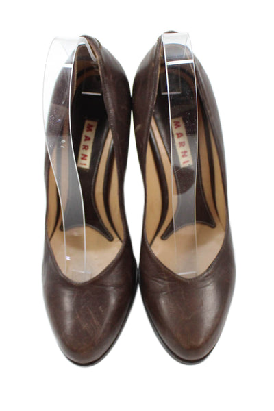 Marni Womens Leather Slip-On Wedge High Heels Brown Size 8