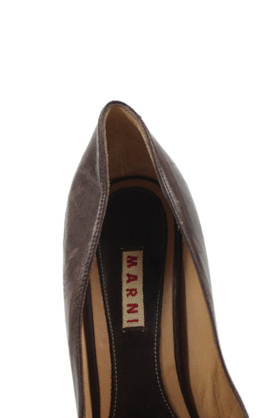 Marni Womens Leather Slip-On Wedge High Heels Brown Size 8