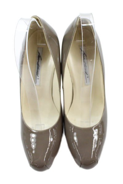 Brian Atwood Womens Patent Leather Platform High Heels Gray Size 8.5
