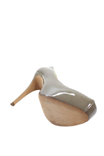 Brian Atwood Womens Patent Leather Platform High Heels Gray Size 8.5