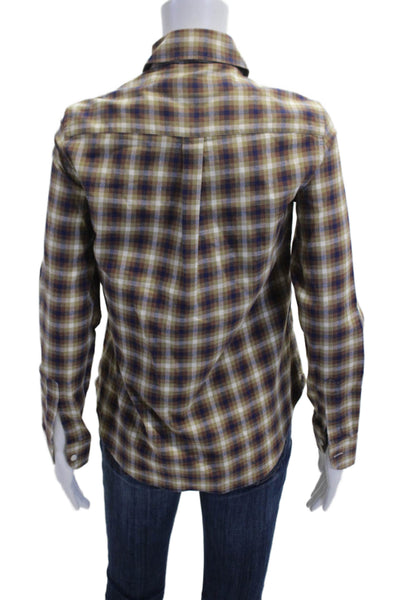 Sharis Place Women Plaid Collared Button-Up Long Sleeve Beige Cotton Size 40