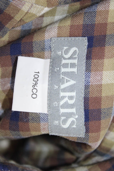 Sharis Place Women Plaid Collared Button-Up Long Sleeve Beige Cotton Size 40