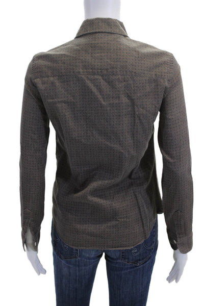 Sharis Place Women Collared Geometric Brown Button-Up Blouse Size 40