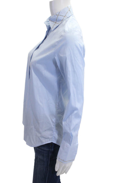 Sharis Place Womens Collared Light Blue Cotton Button-Up Longsleeve Size 40